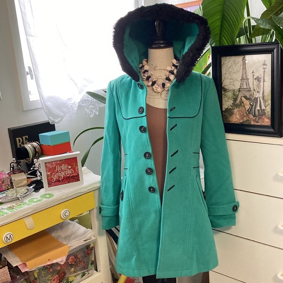 Michael Kors hooded coat. Color is similar to a teal blue/green. - Picture 2 of 8